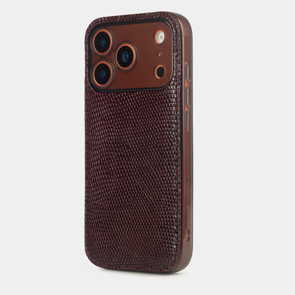 Чехол-накладка для iPhone 17 Pro из кожи ящерицы, бордового цвета
