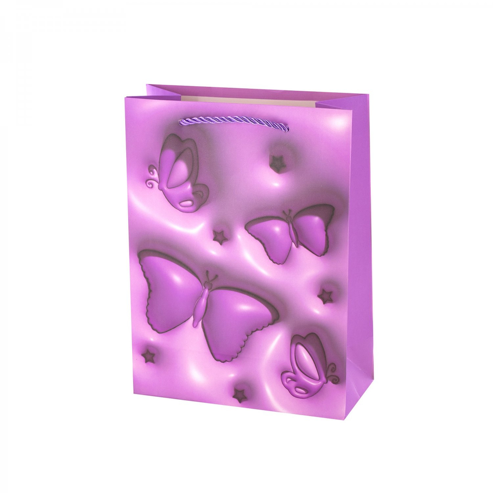 Пакет подарочный бумажный Alingar, (М) 18х24х8,5 см, вертикальный, "Бабочки", мат. ламинация, эфффект 3D, ассорти