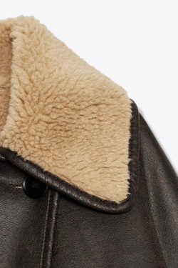 ZARA КУРТКА-ДУБЛЕНКА — ZW COLLECTION, КОРИЧНЕВЫЙ/ЭКРЮ