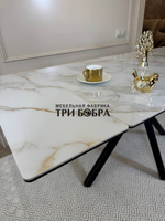 Кухонный раскладной стол "Монако" из керамогранита, белый мрамор