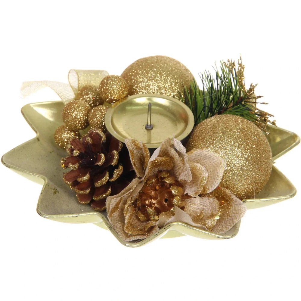 Подсвечник новогодний «Изящный вечер» 20 см, Золото