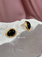 Винтажные серьги-гвоздики черные золото