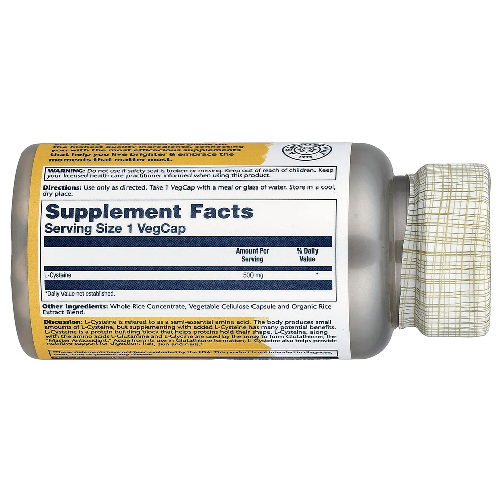 Solaray, L-цистеин, 500 мг, 30 вегетарианских капсул