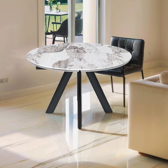 Стол обеденный раздвижной круглый D120-180х79 столешница керамика / Top Pandora / черный муар