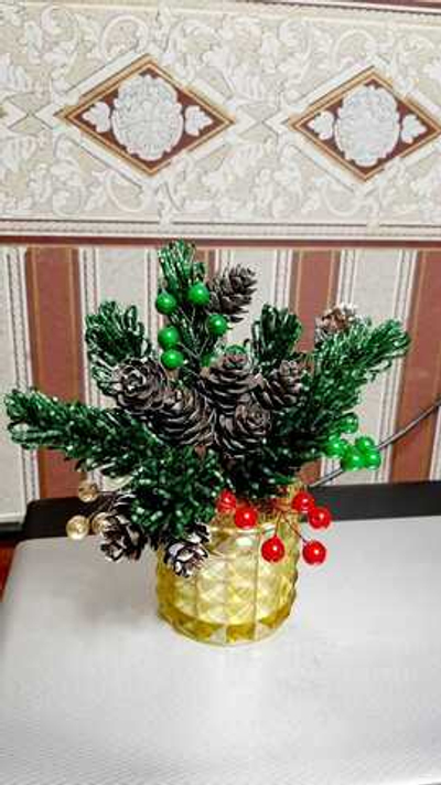 Новогодняя композиция из бисера 18,5см