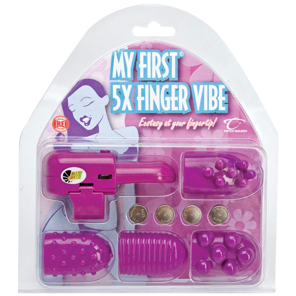 Фиолетовый вибратор на палец с четырьмя насадками (Цвет: фиолетовый)