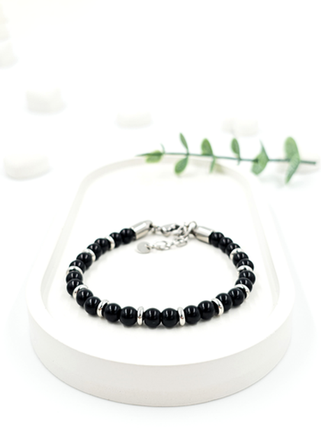 Браслет мужской из натурального чёрного агата