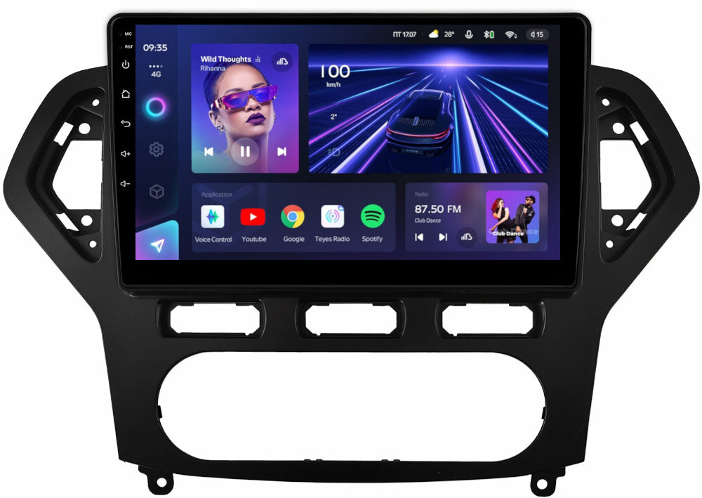 Магнитола для Ford Mondeo 4 2007-2010 (рамка чёрная) - Teyes CC3 на Android 10, QLED, ТОП процессор, 4Гб+32Гб, CarPlay, 4G SIM-слот