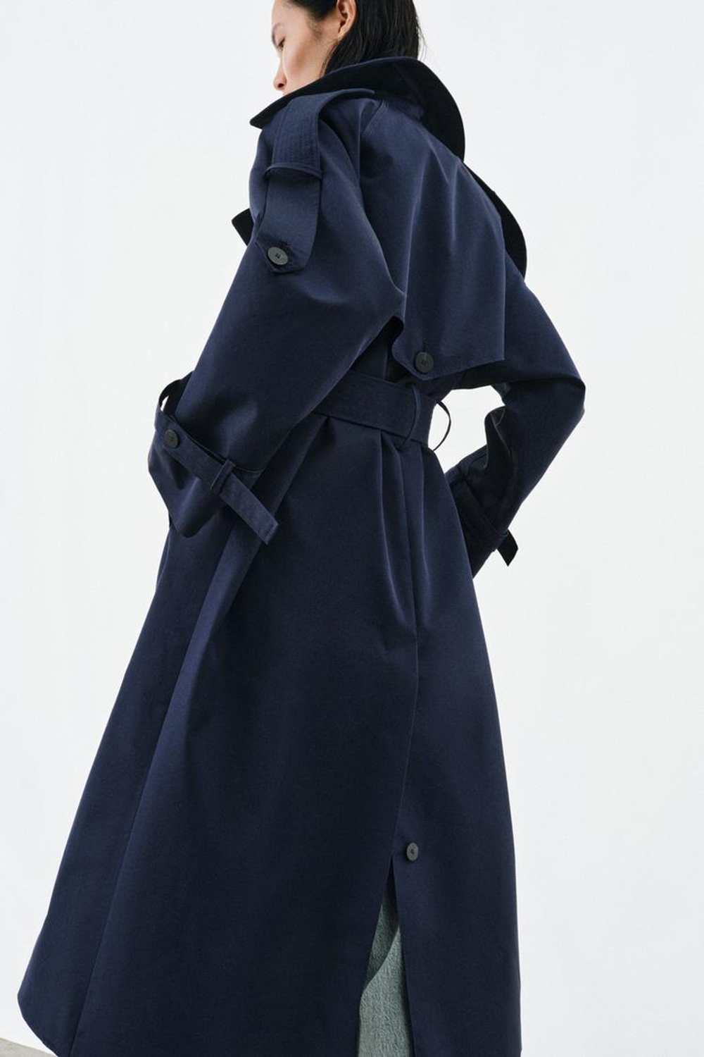 ZARA ТРЕНЧ ОВЕРСАЙЗ С ПОЯСОМ — ZW COLLECTION, СИНИЙ