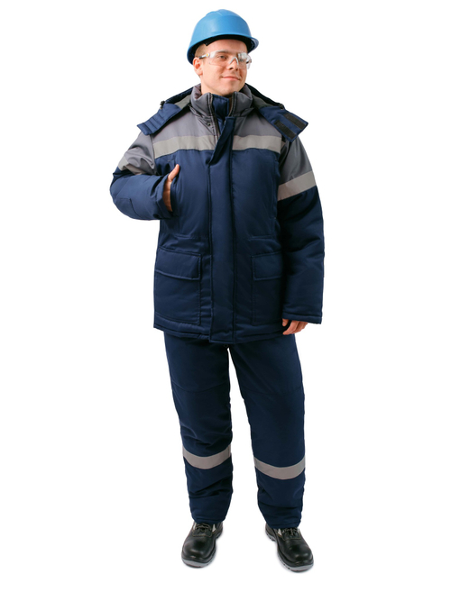 Костюм зимний "Байкит" с полукомбинезоном, т.синий/серый