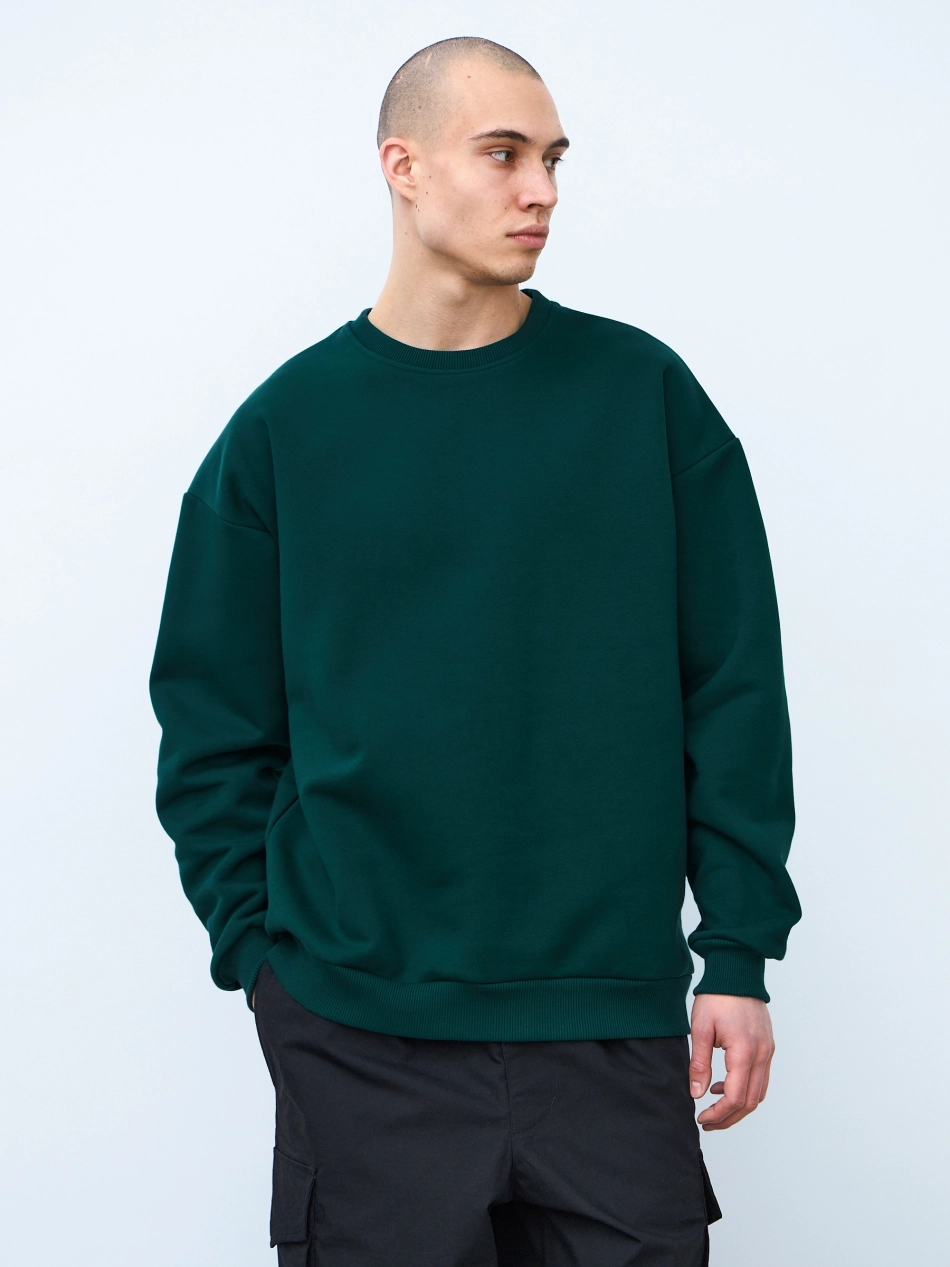 Свитшот оверсайз, с начесом (темно-зеленый)