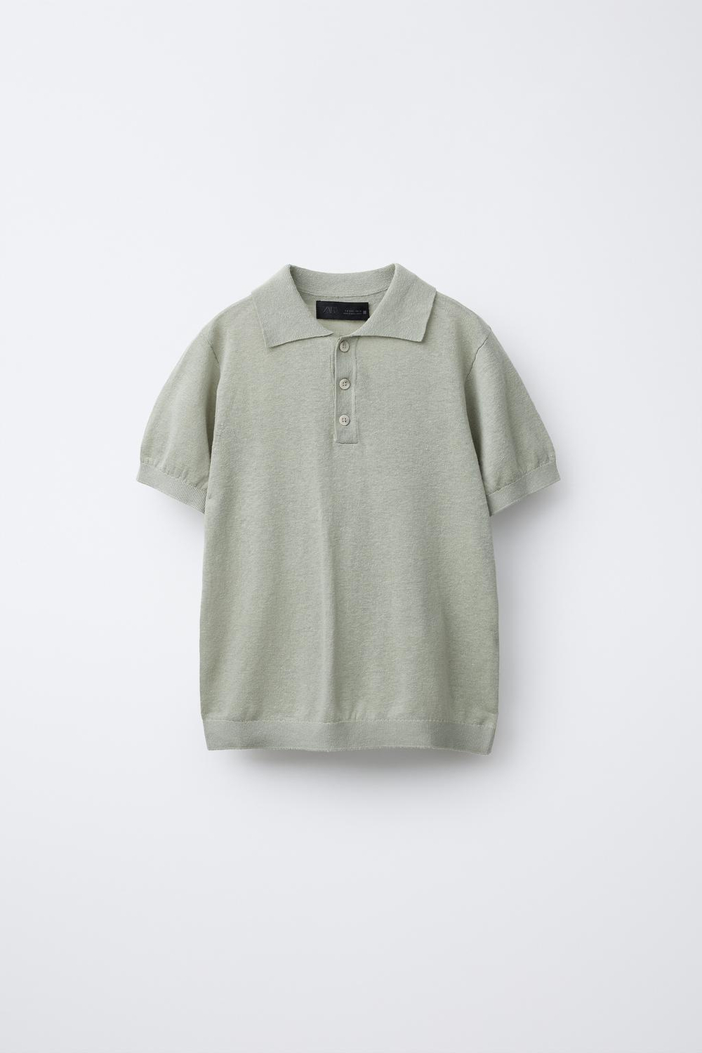 ZARA ПОЛО ИЗ ХЛОПКА И ЛЬНА, ЗЕЛЕНЫЙ