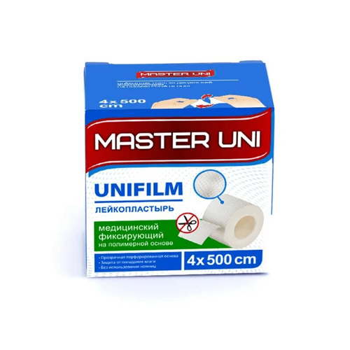 Master Uni UNIFILM лейкопластырь фиксирующий 4×500 см на полимерной основе прозрачный