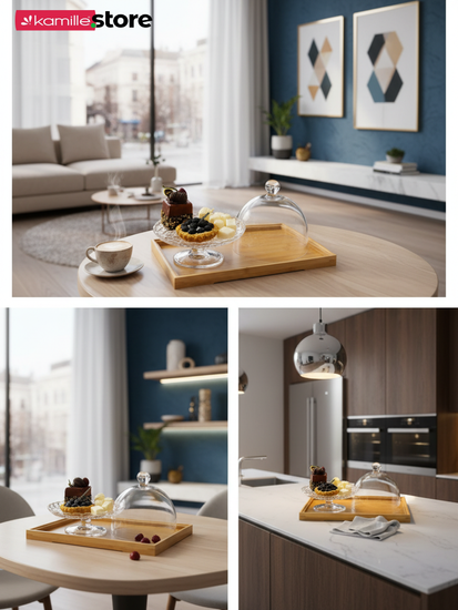 Поднос прямоугольный 33х22 см. бамбуковый с бортиком