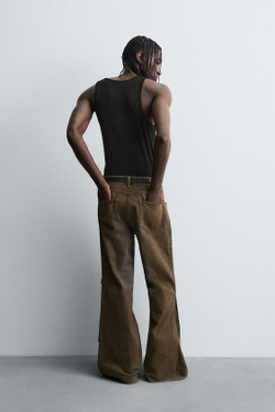 ZARA ДЖИНСЫ FLARE FIT С МОЛНИЯМИ, КОРИЧНЕВЫЙ