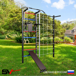 Уличная шведская стенка Sv Sport с комплектом турник прямой У414 (Турник/Брусья/Скамья/Канат/кольца/лестница/Кронш бокс/Сетка)