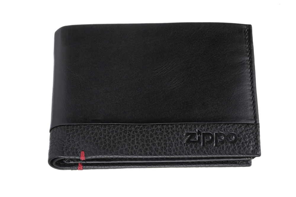 Качественное горизонтальное мужское портмоне чёрное из высококачественной натуральной кожи с защитой от сканирования RFID ZIPPO 2006020