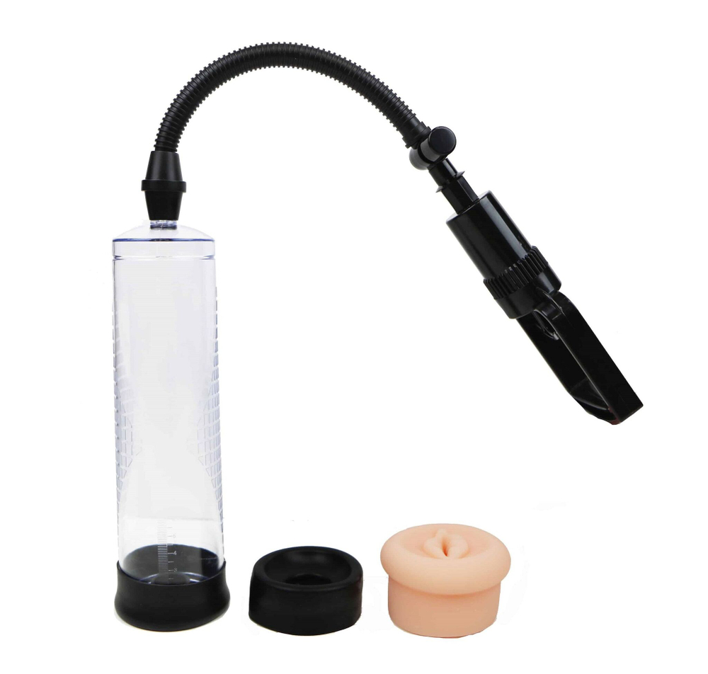 Прозрачная вакуумная помпа для пениса с 3 насадками Intern (Цвет: прозрачный)