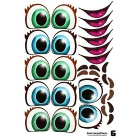 Наклейки "Глаза. Рты №6", 6 компл. на листе