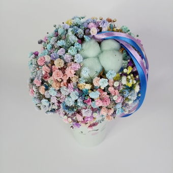 Стаканчик с гипсофилой и хлопком Синий кот