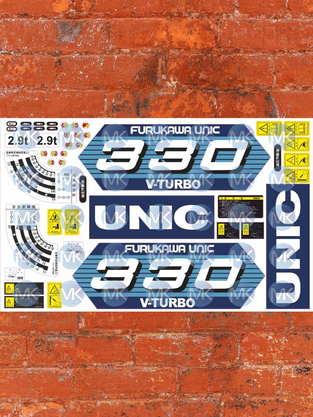 Комплект наклеек UNIC 330 V TURBO для крана манипулятора с ламинацией