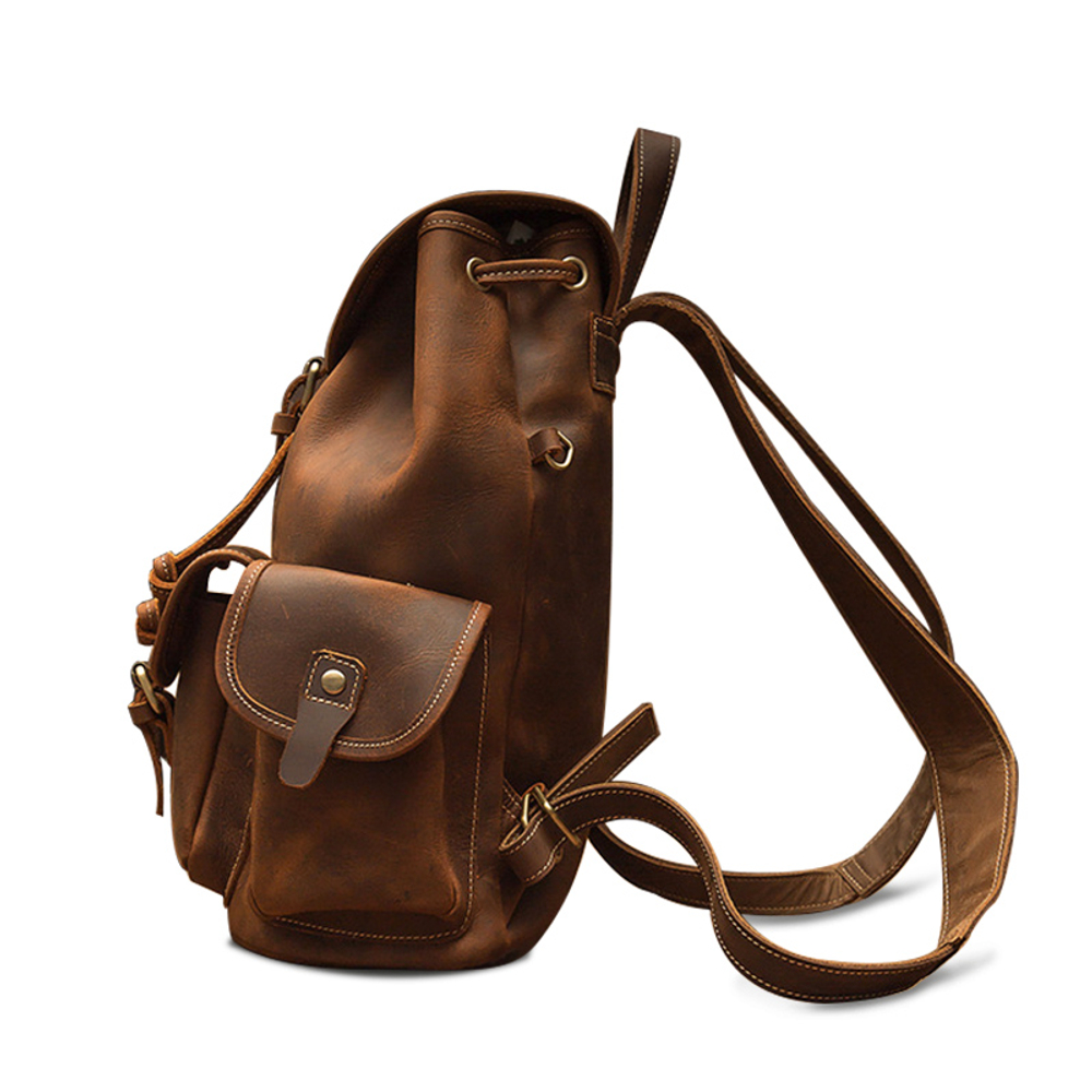 Simple&nature Top Grain Cow Leather Backpack Large Men"s Dark Brown