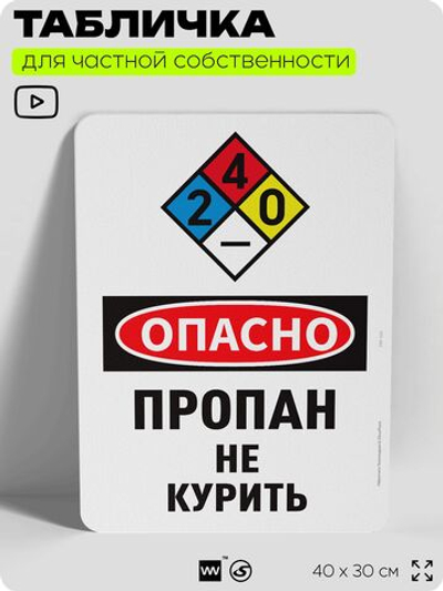 Табличка для частной территории "Опасно, пропан", на дом, для участка, организаций и частных территорий, предупреждающая, 40х30 см, Silver Plane x Айдентика Технолоджи