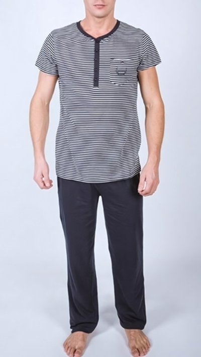 Мужской пижамный комплект в полоску (Размер: L) (Цвет: темно-синий)