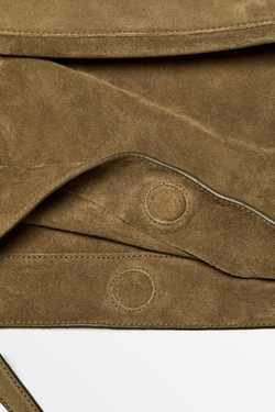 Massimo Dutti Сумка-ведро из состаренной замши, зеленый хаки