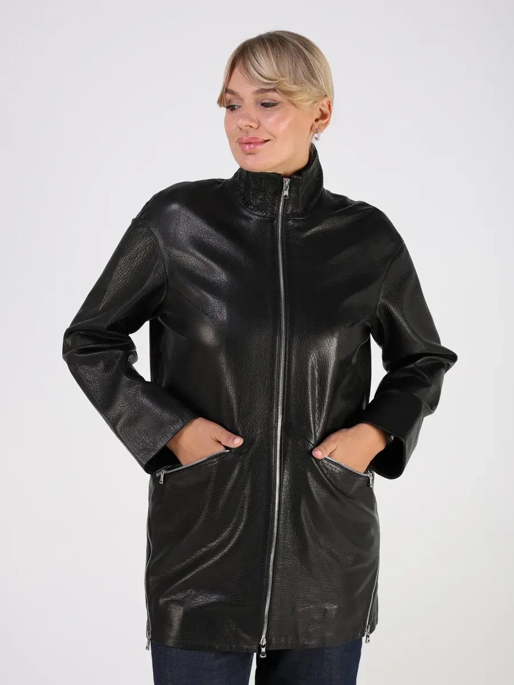 Кожаная куртка демисезонная длинная