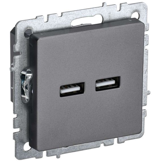 BRITE Розетка USB A+A 5В 3,1А РЮ10-1-БрС сталь IEK BR-U21-D31-K46