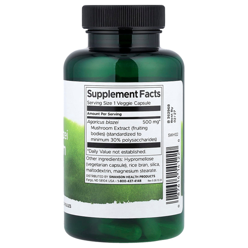 Swanson, экстракт гриба агарика бразильского (Agaricus blazei), 500 мг, 90 растительных капсул