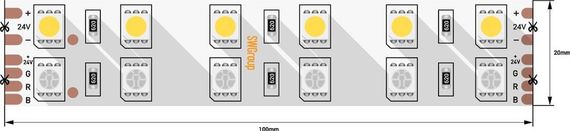 Светодиодная лента SWG 28,8W/m 120LED/m 5050SMD RGB/ теплый белый 5M 901044