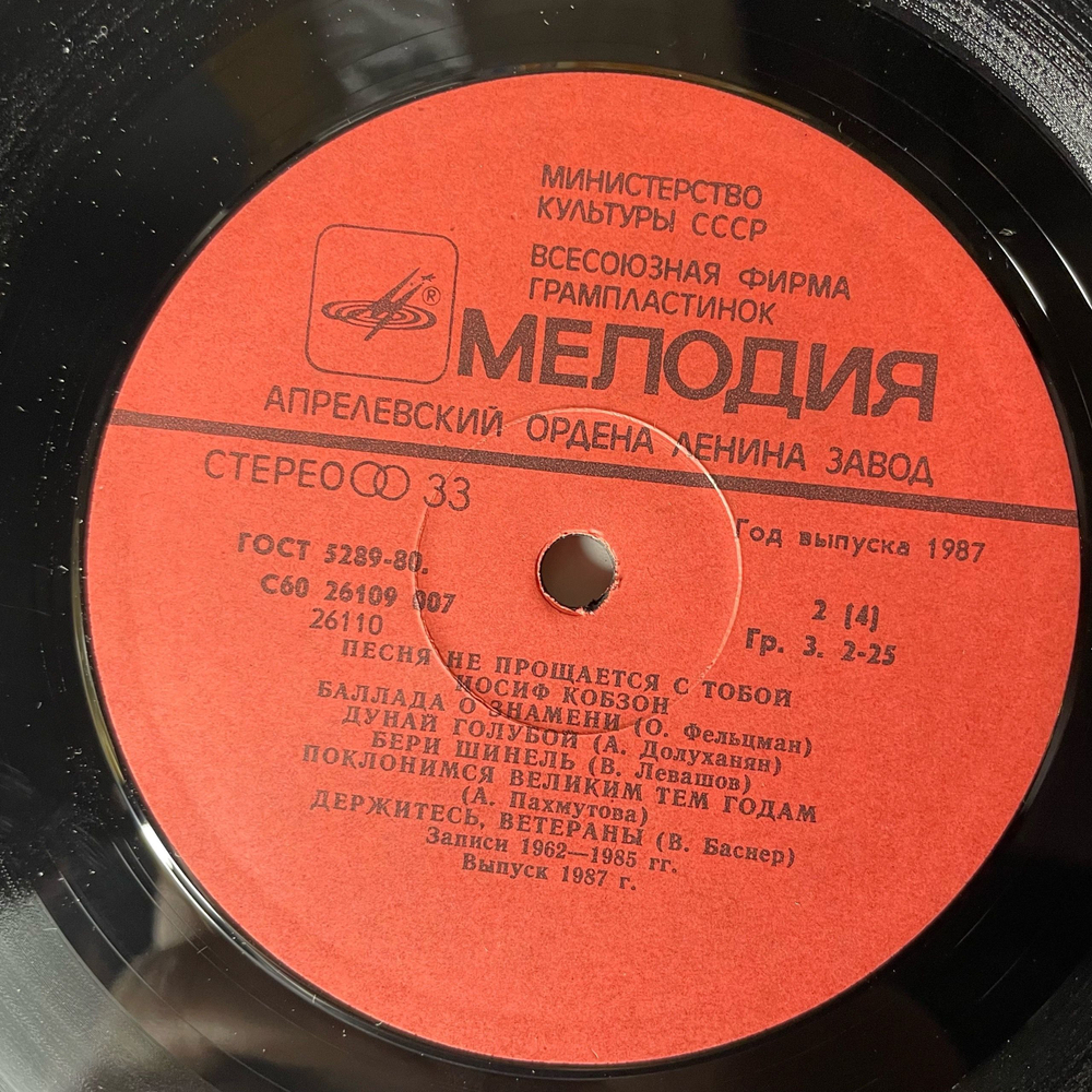 Винтажная виниловая пластинка LP Иосиф Кобзон Песня Не Прощается С Тобой (СССР 1987)