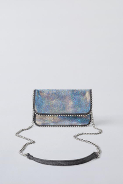 ZARA МЕТАЛЛИЧЕСКАЯ СУМКА СО СТРАЗАМИ, СЕРЕБРИСТЫЙ