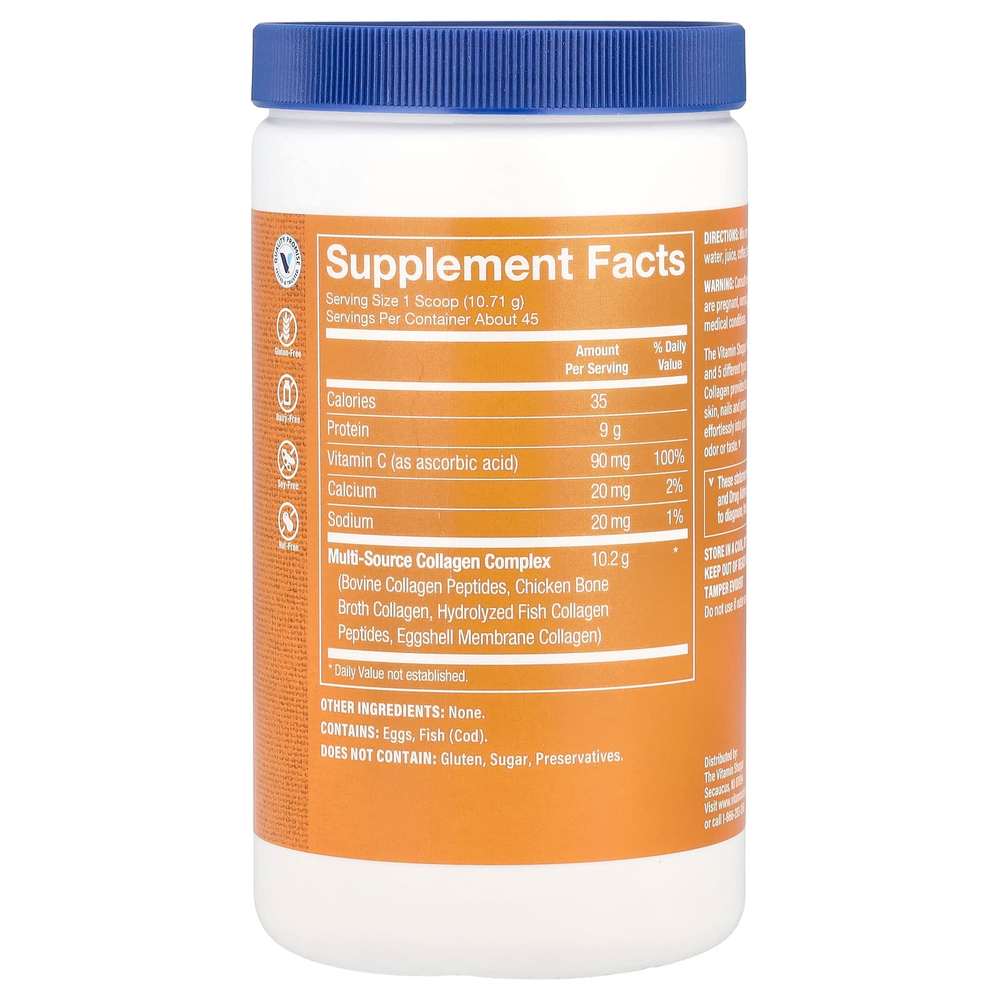 The Vitamin Shoppe, Multi-Source Collagen, без добавок, 482 г (1,06 фунта)