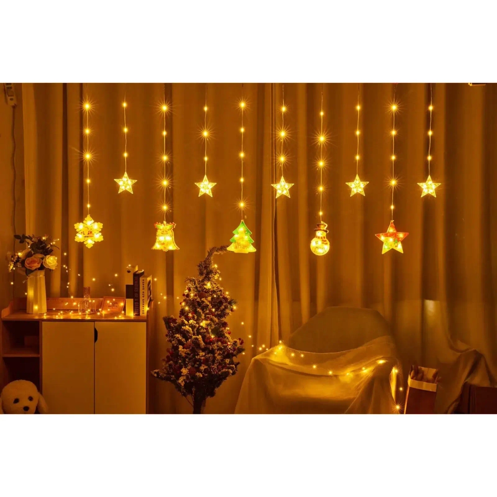 Гирлянда для дома БАХРОМА «Рождество» ш2,5м* в0,45/0,65м 95ламп LED, прозрачн.пров, 8 режимов, IP-20, Теплый белый (возможность соединения)