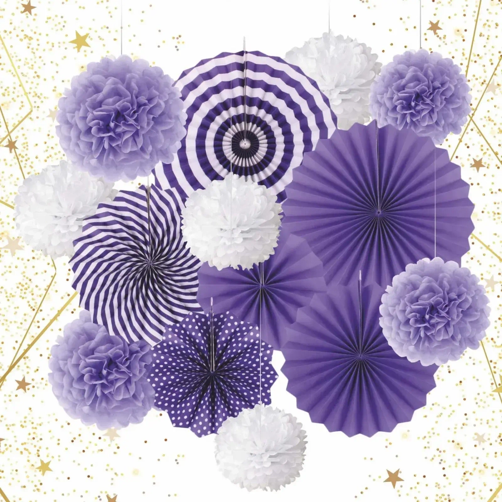 Набор вееров с помпонами «Праздничное утро!» (14 предметов), Сиреневый/Белый