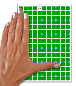 Зеленые виниловые наклейки для маркировки Policomprint М14, 10х10 мм. 352 шт.