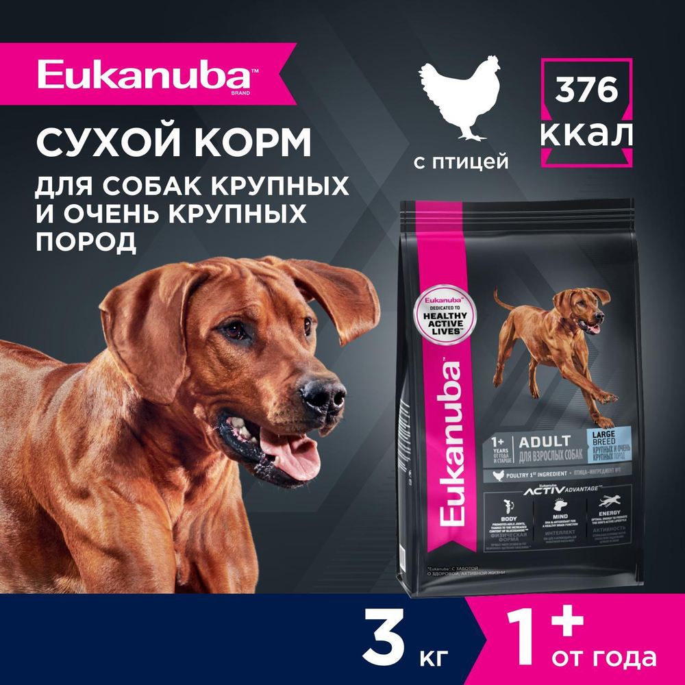 Сухой корм Eukanuba Adult Large Breed 1+ years для взрослых собак крупных и очень крупных пород от от года и старше с птицей 3 кг
