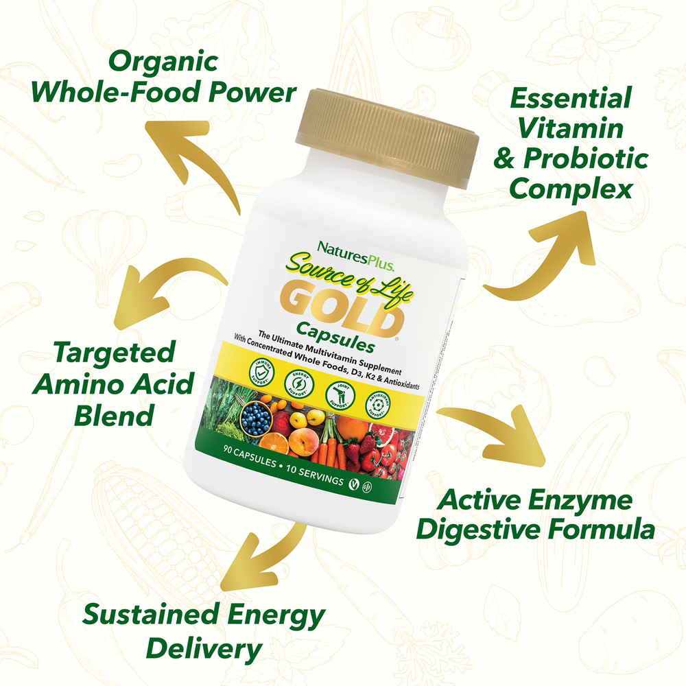 NaturesPlus, Source of Life®, Gold, лучшая мультивитаминная добавка, 90 капсул