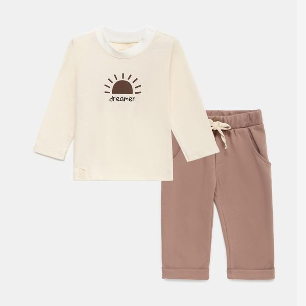 Комплект: футболка с дл. рукавом и брюки Dreamer, рост 68-74 см, бежевый (Крошка Я), 1 шт.