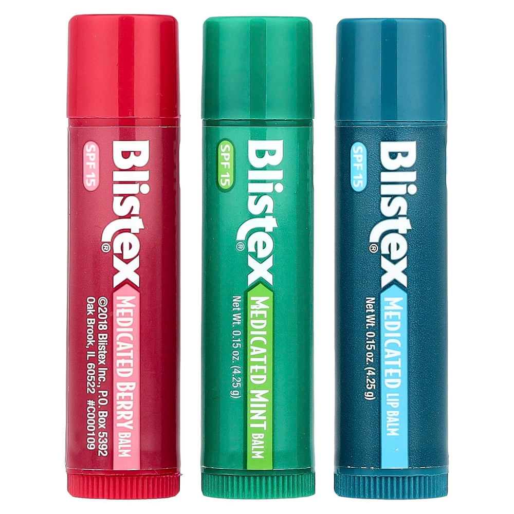 Blistex, Лечебный бальзам для губ, SPF 15, мята, ягоды, классический, 3 шт. В упаковке, 4,25 г (0,15 унции)
