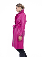 Женский кожаный плащ фуксия с поясом