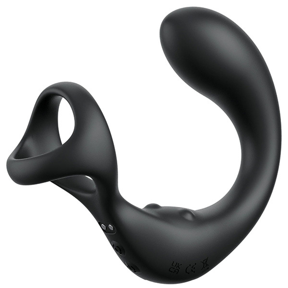 Черный силиконовый вибромассажер простаты 14см с эрекционным кольцом и пультом ДУ PipeDream Anal Fantasy Elite Ass-gasm Taint-alizer Prostate Stimulator with Remote 4794-23