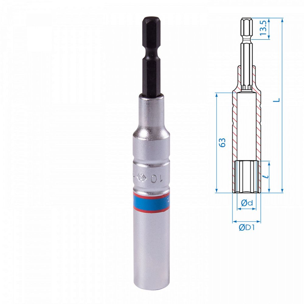 KING TONY (76C1110M) Головка для шуруповерта шестигранная 1/4", 10 мм, L = 110 мм