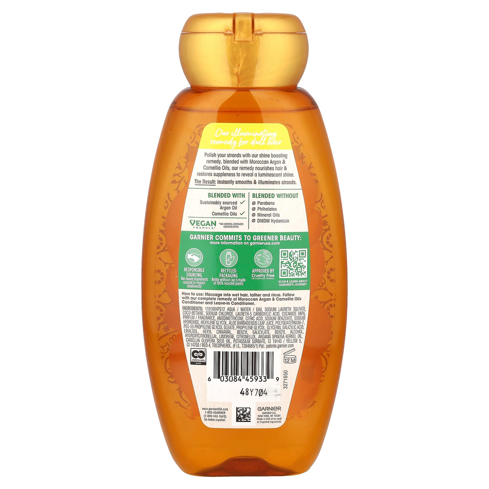 Garnier, Whole Blends, шампунь для придания блеска, «Экстракты масел камелии и марокканской арганы», 370 мл