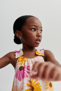 ZARA ПЛАТЬЕ ИЗ СМЕСОВОГО ЛЬНА С ЦВЕТОЧНЫМ ПРИНТОМ, РАЗНОЦВЕТНЫЙ