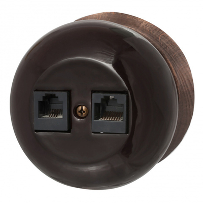 Розетка RJ45 информационная двойная Фаберже, керамика, цвет коричневый B2-302-020/18