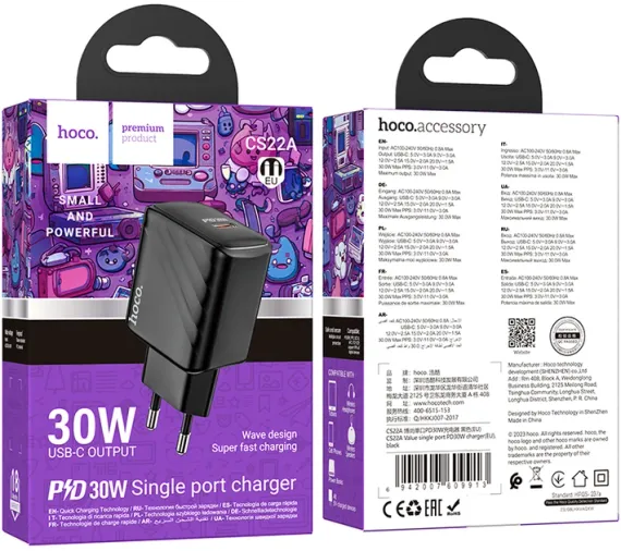 Adapter / Адаптер Сетевое зарядное устройство Hoco CS22A Value single port PD30W charger Black